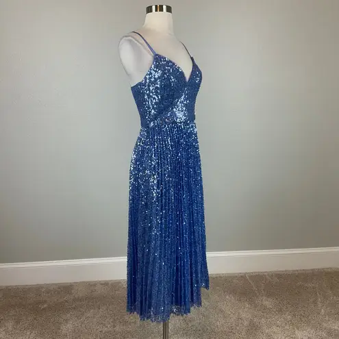 Aidan Mattox Sequined Colorful Sleeveless A-Line Midi Cocktail Dress Blue Size 4