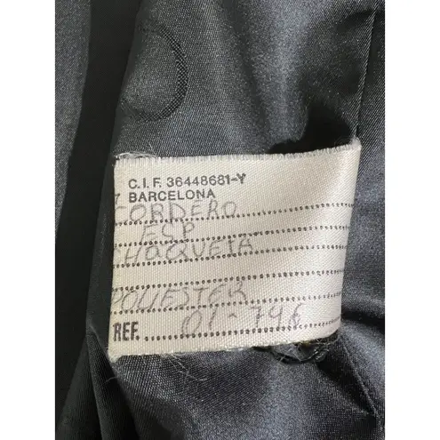 Peletaria Solsona Spain Black Leather Jacket Western Style Button Front Size 42