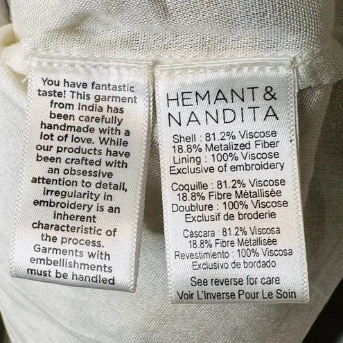 Hemant & Nandita Mala Blue Gold White Metallic Smocked Mini Dress Size M