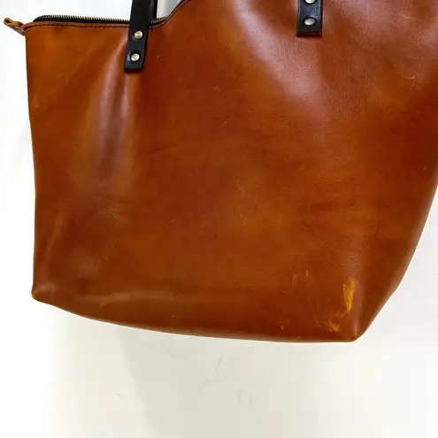 Portland Leather Goods Zip Top Tote Bag Large Leather Handbag Brown Oversized