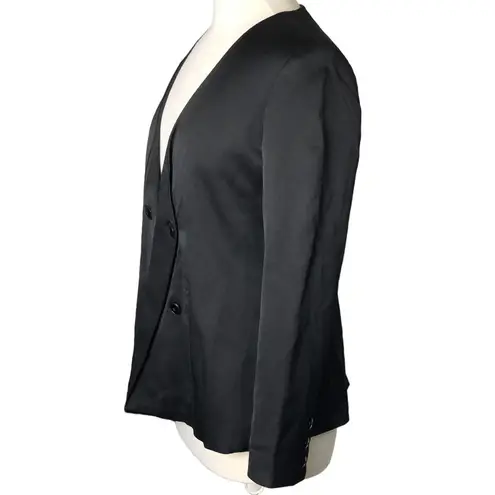 Frame  Womens Size 0 Black Silk Satin Blazer No Lapel Edgy Details Style lwot0083