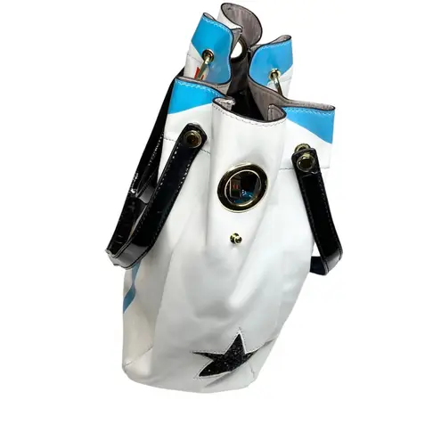 Nicole Lee ᯾ Striped Patchwork 'Have Fun' Satchel Handbag Bag ᯾ Vegan Leather ᯾