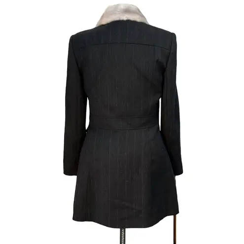 Alberto Makali Vintage 90s gray wool pant suit fur collar pinstripe size 10