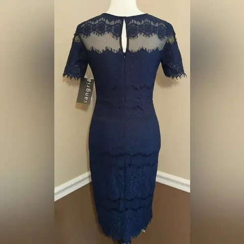 Sangria Navy Blue Lace Short Sleeve Black Mesh Modcloth Dress by