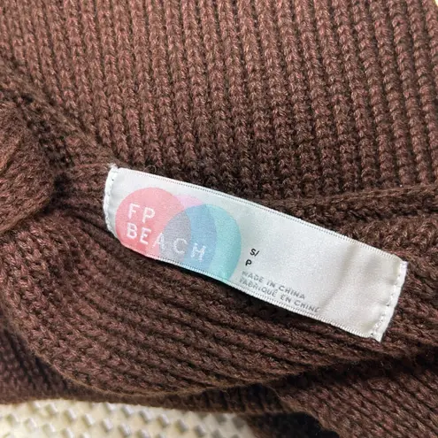 EUC Free People FP Beach Knit Halter Crop Top Sleeveless Wrap Tie Brown Small