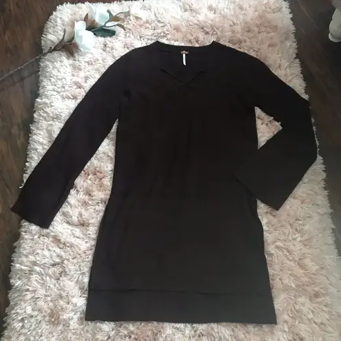 Free People Brown Criss Cross Tunic Sweater