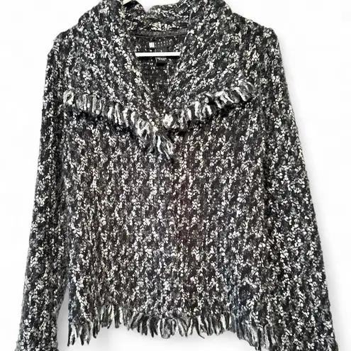 Carole Little Black + Gray Wool Knit Open Front Thick Sweater (S)