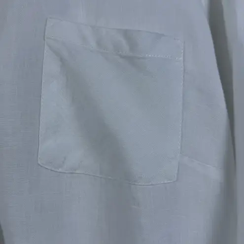 Flax Linen Tunic White Button Down Long Sleeve Collared Relaxed Coastal Chic SzL