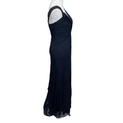 Tadashi Shoji Tadashi Collection Navy Silk Gown Beaded Women’s Size 0 Formal Evening Dress