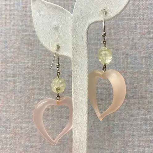 Frosted Pink Heart Beads Drop Earrings Y2K Aesthetic Trendy Fashion Accessory