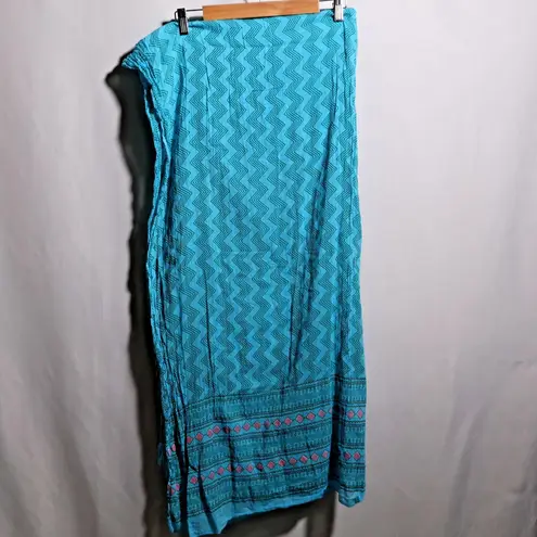 Blue Hand Painted Chevron Scarf Wrap Shawl Throw Pink Flowers Boho Lightweight