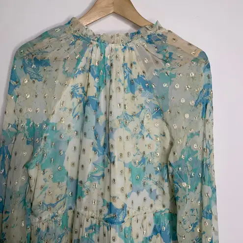 Hemant & Nandita Turquoise Blush Metallica Georgette Mini Dress Medium Blue