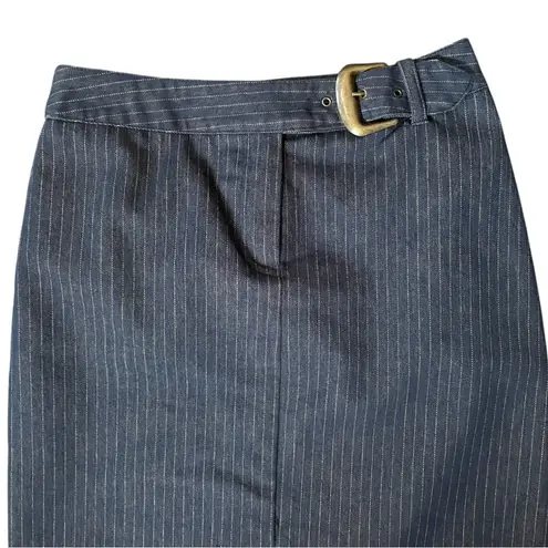 Star City Vintage 90s Tan Blue Pin Stripe Grunge Goth Punk Belted Denim Skirt