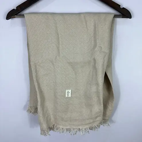 Linen Scarf Beige Jacquard Soft Breathable Lightweight Natural Wrap Fringe Tan