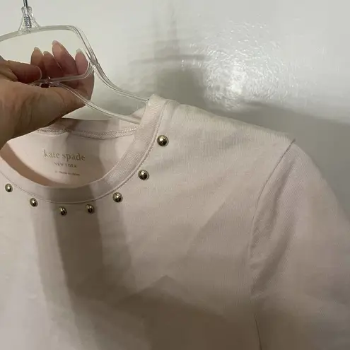 Kate Spade New York pink crew neck cotton shirt ruffle hem size Small Pink