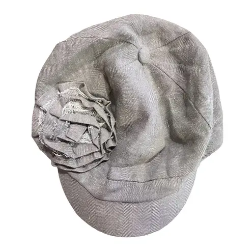 Vintage Y2K Grey 3D Flower Newsboy Cap Hat 100% Cotton D&Y Elastafit Stretch Gray