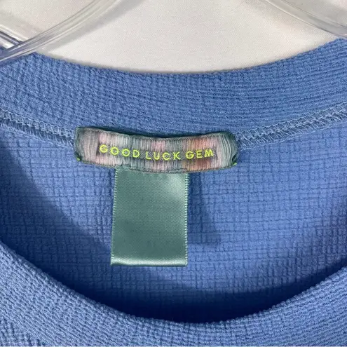 Good Luck Gem Light Pastel Blue Crepe Tiered Babydoll Sleeveless Casual Tank Top