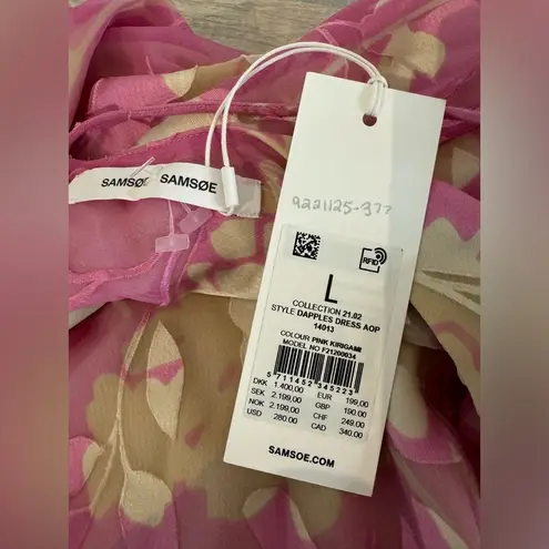 Samsoe Samsoe Pink Kirigami Floral Dapples Ruched Satin Burnout Dress NWT Large