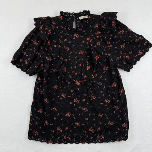 Ulla Johnson Choux top in Noir Floral Eyelet lace Ruffle Neck Flutter Sleeve 2 - Image 1