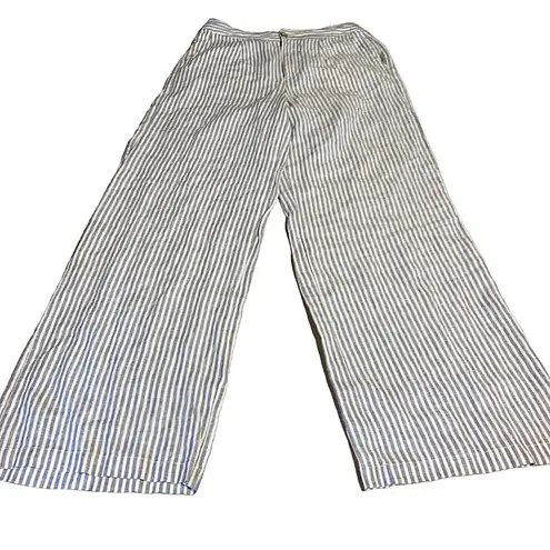 Tahari BLUE & WHITE STRIPED LINEN WIDE LEG TROUSERS (10)
