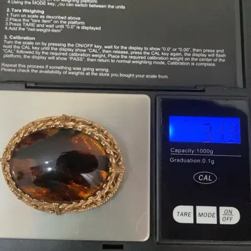 Vintage Baltic Amber Oval Cabochon Ornate Gold