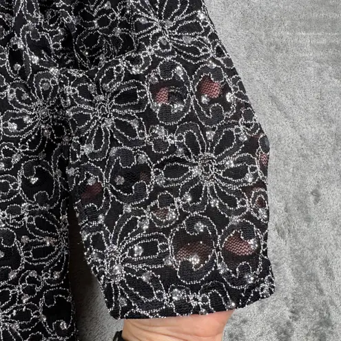 Brittany Black XL Black Silver Sparkle Floral Lace Top Blouse Y2K Fairy Grunge Size 1X