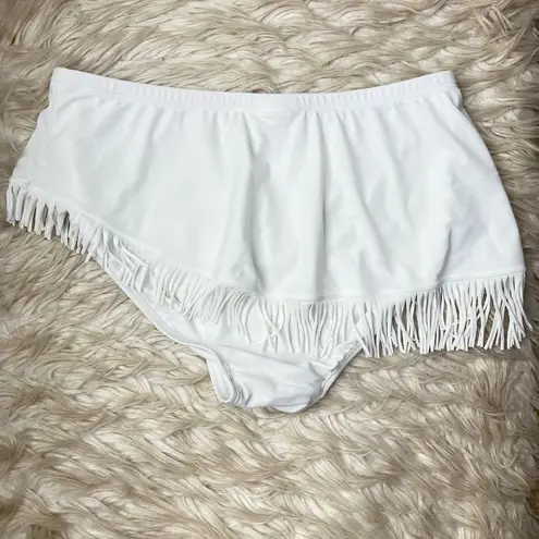 Swimsuits for All Fringe Bikini Bottom with Asymmetrical Skirt White Size 18
