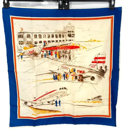 TWA Vintage "Up Up And Away" Scarf Trans World Stewardess Employee Uniform Blue