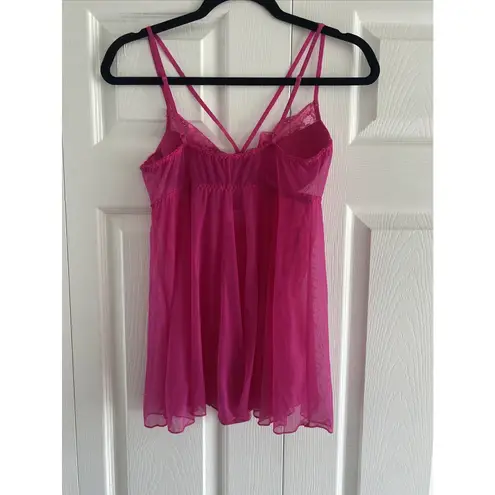 Escante Pink Lingerie Medium Babydoll Sheer Lace Full Cup Support Sexy Chemise