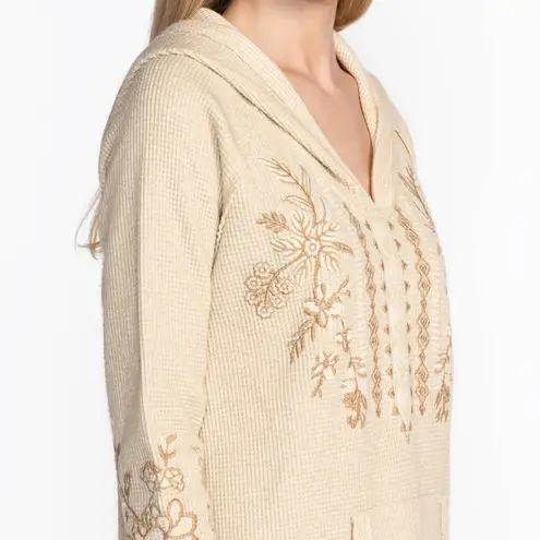 Johnny Was metallic threaded embroidered thermal waffle hoodie NWT