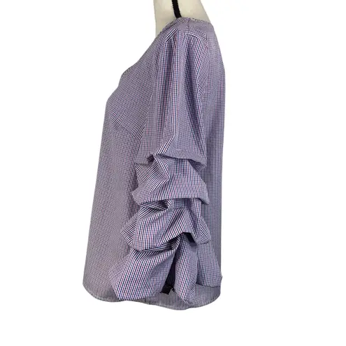 Sunday in Brooklyn Anthropologie Medium Top Plaid V-Neck 3/4 Tiered Puff Sleeves