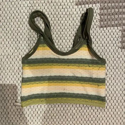 Out From Under Urban Outfitters Green and Yellow Striped Cropped Tank Top