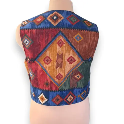 Vintage 90s Coldwater Creek Southwestern Tapestry Vest Concho Buttons Medium Red