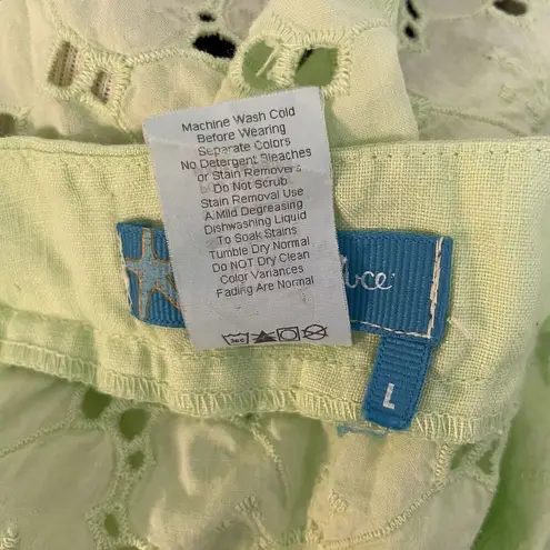 Fresh Produce Swim Cover Up LARGE Green Eyelet Dress 3/4 Sleeve V-Neck Beach