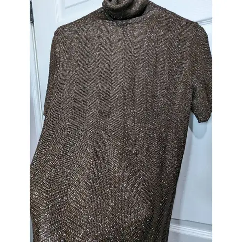 Paolo Bizzini brown knit sheer metallic cowl neck scalloped hem top size IT 40