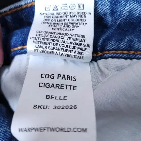 Warp + Weft Jeans Distressed Button Fly CDG Paris Cigarette Size 25x26 Blue