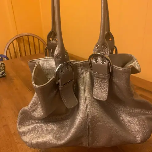 Tignanello Leather Bag Metallic Gold Shoulder Bag Magnetic Closure