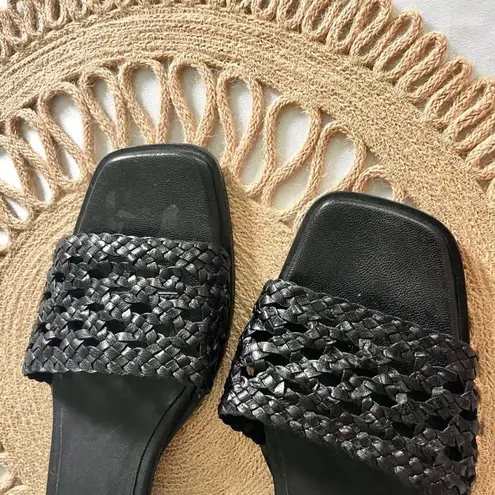 Seychelles Anthropologie Black Leather Woven Slide On Heels Size 7.5