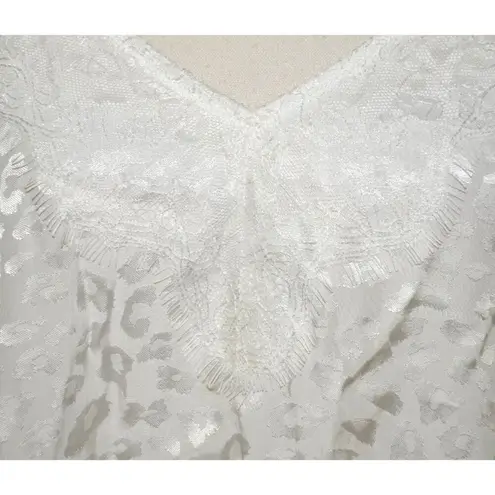 JODIFL White Lace Cheetah Print Tank Top Size M V Neck Slinky Festival Sexy