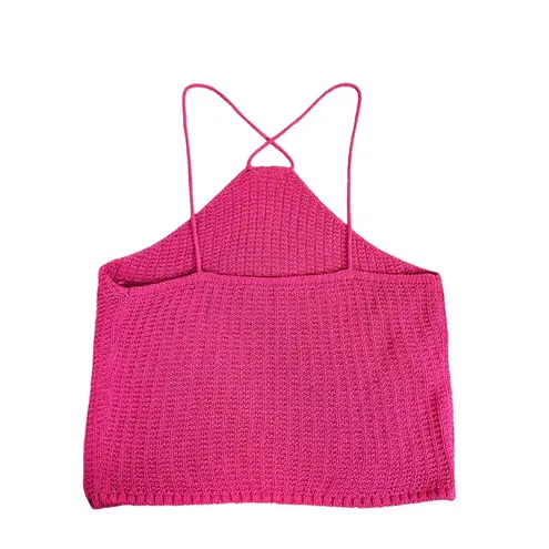 Mango MNG  Pink Crochet Knit Cropped Halter Tank Top Size Medium