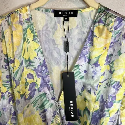 Beulah Floral Long Sleeve Tiered Mini Dresss Size M In Yellow And Purple