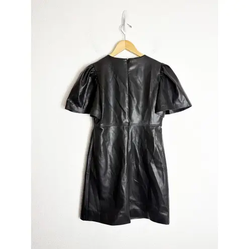 Tanya Taylor Antonella Mini Dress Size 6 Black Pleather Puff Sleeve Cocktail