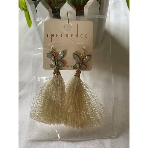 Influence Acrylic Pearl & Rhinestone Beaded Butterfly Tassel Earrings White