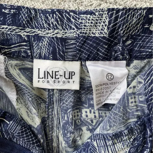 Vintage Navy Blue Flowy Pleated Golf Print Long Bermuda Shorts Fits Size 6