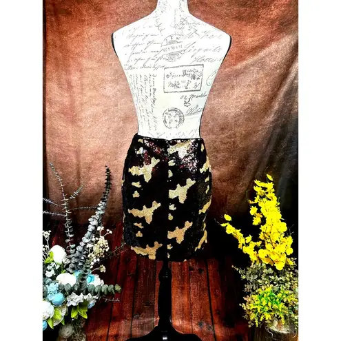Three Eighty Two Sequined Camouflage Mini Skirt Brown Multi size S