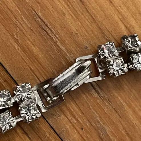 Vintage Bracelet Art Deco Faux Diamond Rhinestone Silver Tone Metal
