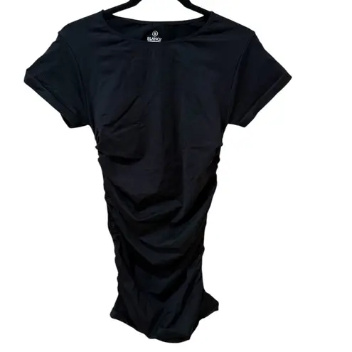 Blanqi Everyday Maternity Ruched Crew Neck Black Cap Sleeve Dress