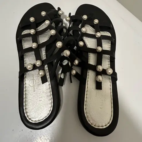 Elina Linardaki Dune Pearl Embellished Sandals Black Size 9 US 40 EU