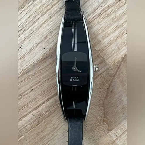 Titan Raga Ladies Watch Unique Rectangular Black Dial Case Stainless Hands Silver