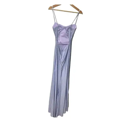 La Femme  Beaded Light Periwinkle Gown
